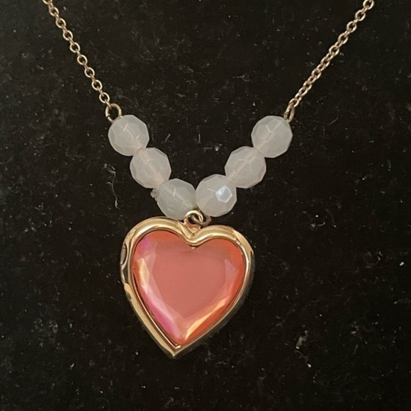 16” Cat & Jack necklace & 1” double sided bezel set pink enamel heart pendant - Picture 6 of 14